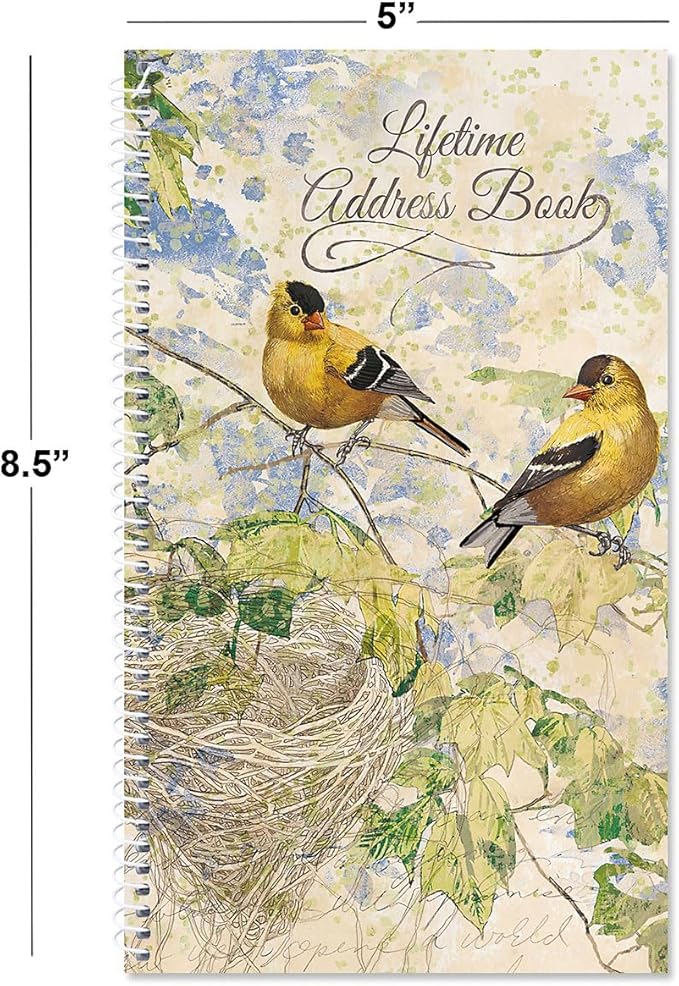 Current Feathered Nest Address Book - 94 Pages; Small 5" x 8-1/2" Size for Purse or Office, Spiral Bound Soft Cover Organizer for Contacts, Addresses, Email, & Phone Numbers + 50 Replacement Stickers