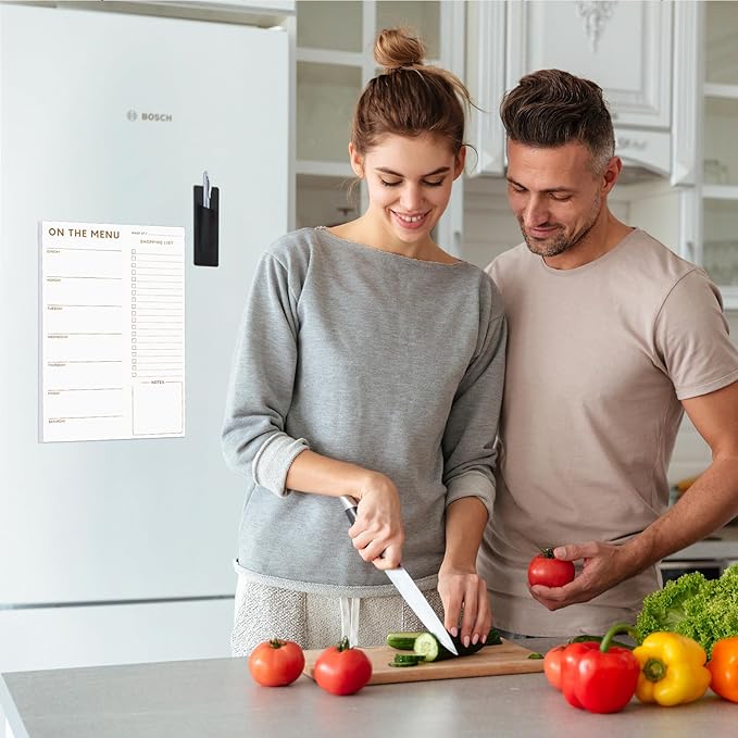 Meal Planner for fridge with Pen Holder, 60 Sheets 7x10'' Magnetic Meal Planner and Grocery List with Tear off Shopping List for Meal Planning and Shopping, Simple