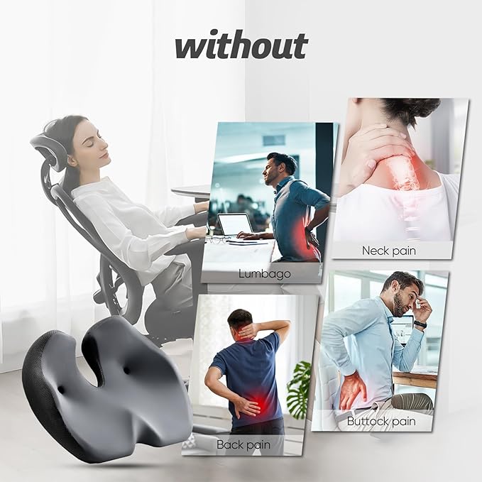 Seat Cushion for Tailbone Pain Relief X-Large,Ergonomic Office Chair Cushion for Butt Hip Lower Back & Sciatica Pain Relief Pillow,Pressure Relief Seat Cushion for Long Sitting,Office & Car (Black)