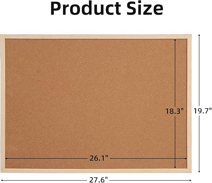 20” x 28” Cork Boards for Walls with Wooden Frame 1pack, Whiteboard and Cork Board Combo Double Sided Office Board for Wall Organizer, Bulletins Board Hanging Pin Board for School Home Office