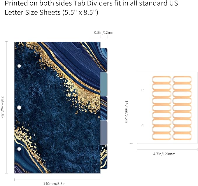 Ospelelf Mini 3-Ring Binder, 1 Inch, Cute Blue Marble Binder for 5.5" x 8.5", with 5 Tab Dividers, File Folder Labels and Low-Profile Clipboards, School and Office Supplies