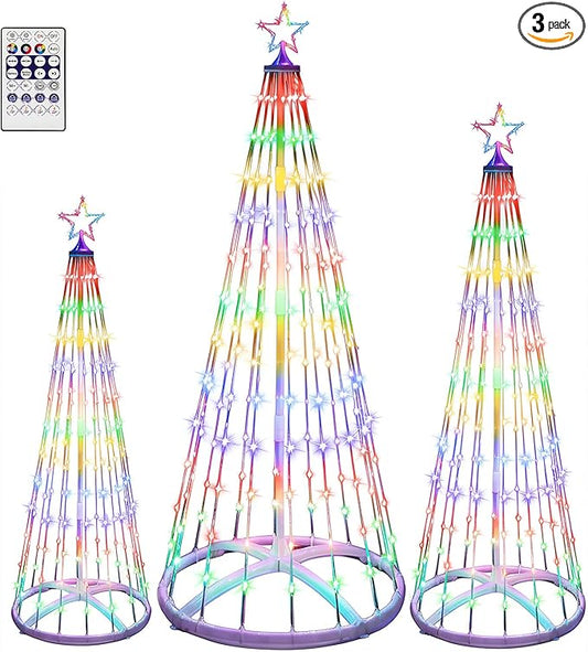 3 Pack 4/5/6FT Christmas LED Cone Tree Lights 24 Modes Color Changing with Timer Foldable Lighted Trees Waterproof Outdoor String Lights Holiday for Christmas New Year Xmas Decorations