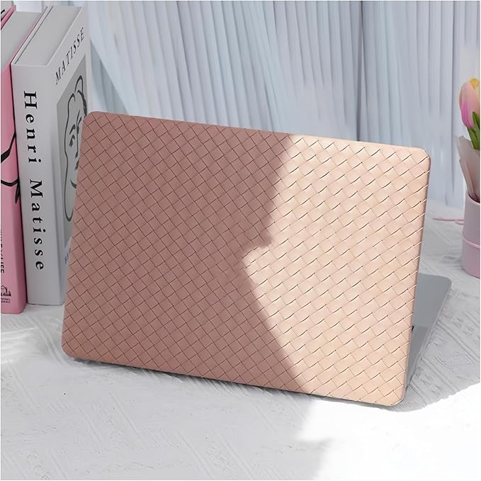 Woven Case for MacBook Air 13 inch Case 2022-2018 M1 A2337 A2179 A1932,Cover for MacBook Air M1,Protective Leather Woven Textured Hard Shell&Keyboard Cover for Mac Book Air13,Boho Pink
