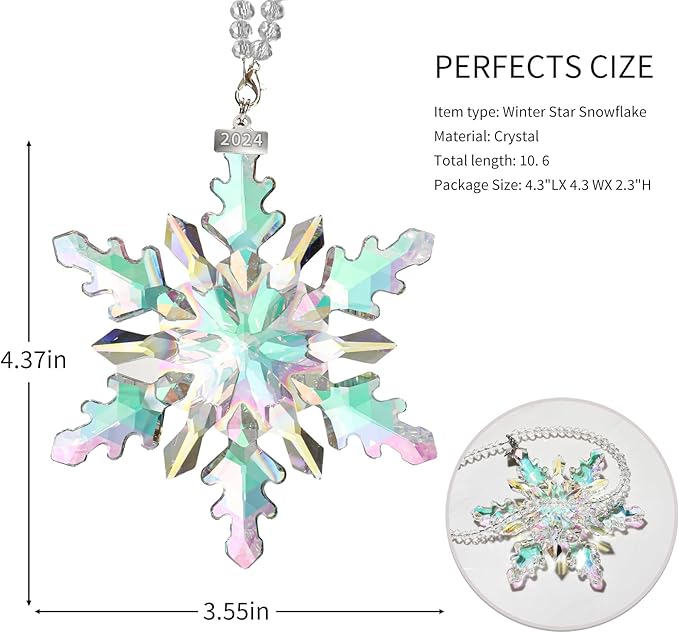 2024 Annual Edition Snowflake Crystal Christmas Ornaments,Christmas Tree Ornaments Crystal Sun Catcher Home Hanging Decor (2024Colorful)