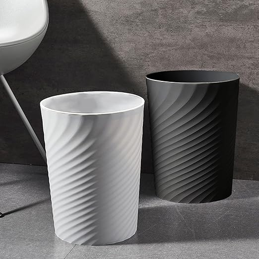 Small Bathroom Trash Can 1.8 Gallon Wastebasket Recycling Bin for Bedroom Office Kitchen (Black White, 2 Pack)