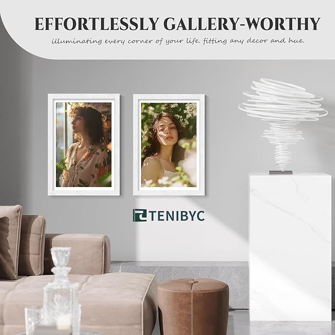 13x19 Picture Frame 4 Pack - White Solid Wood Poster Photo Frame - Tempered Glass - Woodgrain Series - Room, Office, Gallery, Studio Display - Wall Hanging