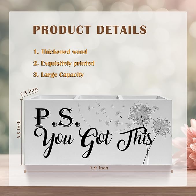 You Got This Inspirational Pencil Pen Holder for Desk, Dandelion Floral Motivational Wooden Pencil Holder Organizer for Home Office Desk Accessories, Encouragement Gifts for Women