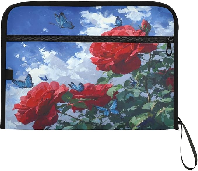 Rose and Blue Sky Expanding File Organizer with 13 Pockets Accordion File Folders with Labels,Portable Document Paper Bill Receipt Organizer,Home College School Office Supplies, Letter Size