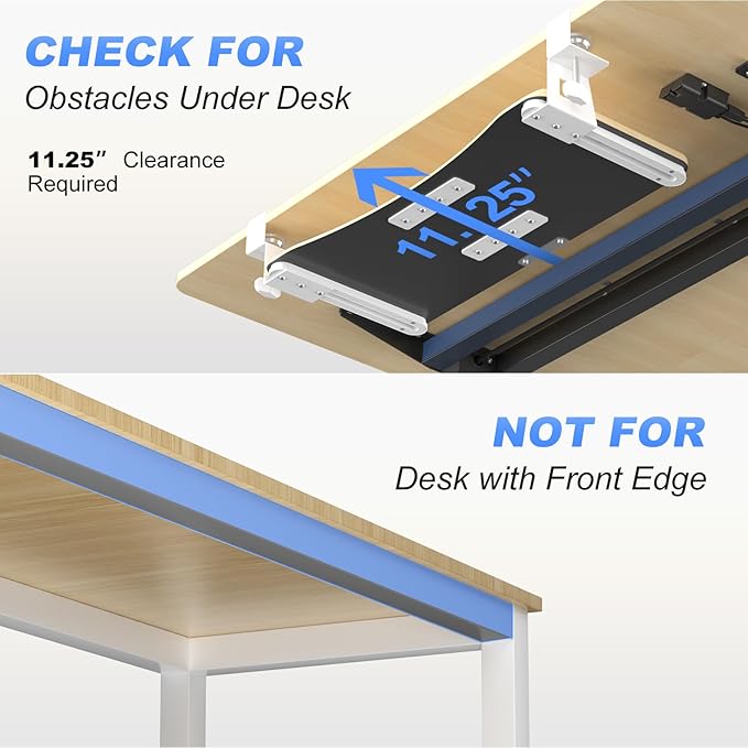 suptek Small Keyboard Tray Under Desk Pull Out with C Clamp Mount for Computer Keyboard, 20 (24.2 Including Clamps) x 11.8 inch Slide-Out Platform Computer Drawer for Typing, Light Wood, DSF1SQM