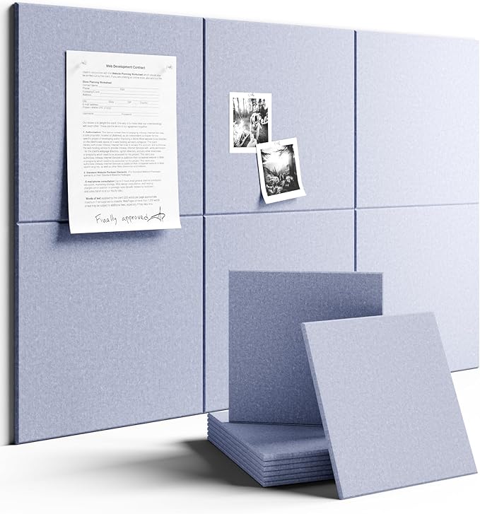 Large Felt Bulletin Board 36" x 24" Cork Board Alternative-6 Pack with 40 Safe Removable Adhesive Tabs, Cork Boards for Walls Cork Board for Home Office Classroom Pin Board - Soft Periwinkle
