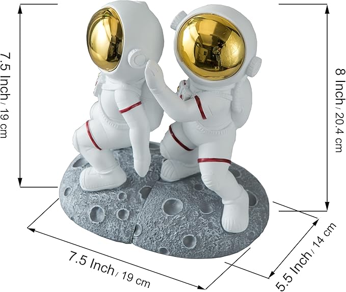 Space Theme Bookends for Shelves, Astronaut Moon Book Ends for Kids Room, Decorative Planet Book Stoppers to Hold Books Heavy Duty, Unique Boys and Girls Gift (Gray)