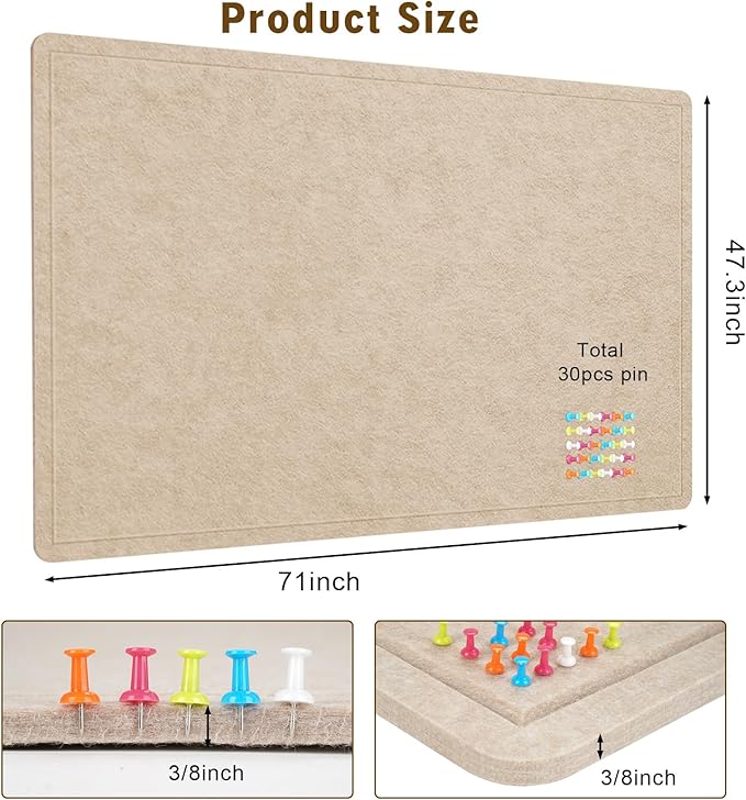 Large Bulletin Board - 72 X 48 inches Cork Board with 30 Pushpin, 6' x 4' Cork Board for Walls Pin Board, Self-Adhesive Felt Board Vision Board Foldable Photo Board for Wall (Beige Brown)