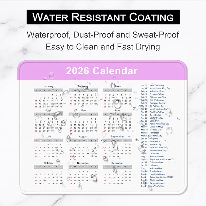 2026 Calendar Mouse Pad, Square New Year 2026 Mousepad 10.2 x 8.3 Inch, Stitched Edge Anti-Slip Waterproof Rubber Computer Mat for Office, Gaming, Laptop, New Year Office Supplies Gift, Purple