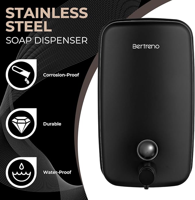Commercial Soap Dispenser Wall Mount Stainless Steel Soap Dispensers Liquid Manual Anti-Leak Pump Hand Soap Dispenser for Bathroom Kitchen Black (17 fl.oz./500ml)