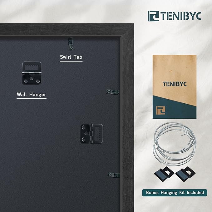 13x19 Picture Frame 4 Pack - Black Solid Wood Poster Photo Frame - Tempered Glass - Woodgrain Series - Room, Office, Gallery, Studio Display - Wall Hanging