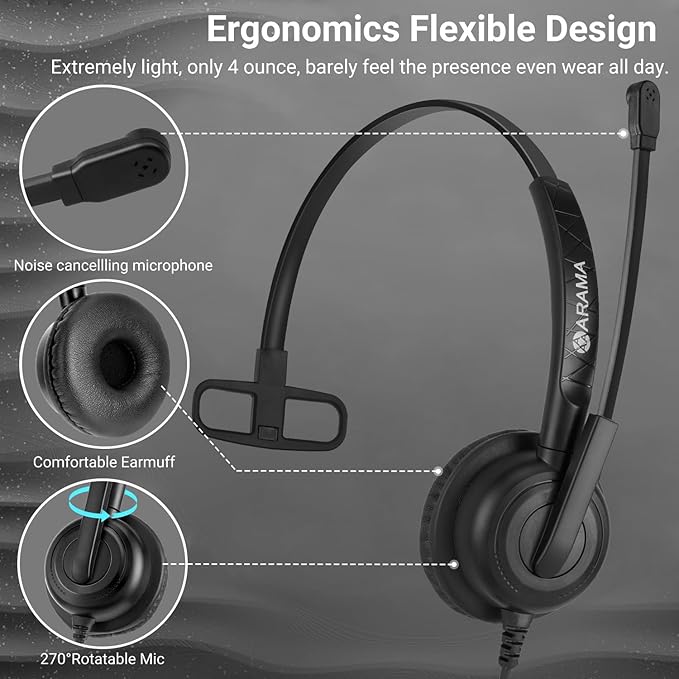 Arama USB Computer Headset with Noise Canceling Mic for Laptop & Home Office Meetings