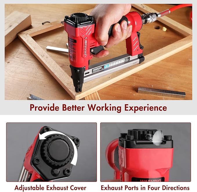 Arrow Pneumatic Staple Gun, Oil-Free Upholstery Stapler with 3750 Pieces T50 1/4", 3/8", 1/2" Staples, Adjustable Exhaust, for Woodworking, Professional and DIY Projects, PT50