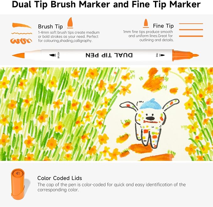 Shuttle Art Dual Tip Brush Pens, 70 Colors, Fine and Brush Dual Tip Markers Set, Portable Storage Case, Ideal for Calligraphy, Coloring, Doodling, Writing