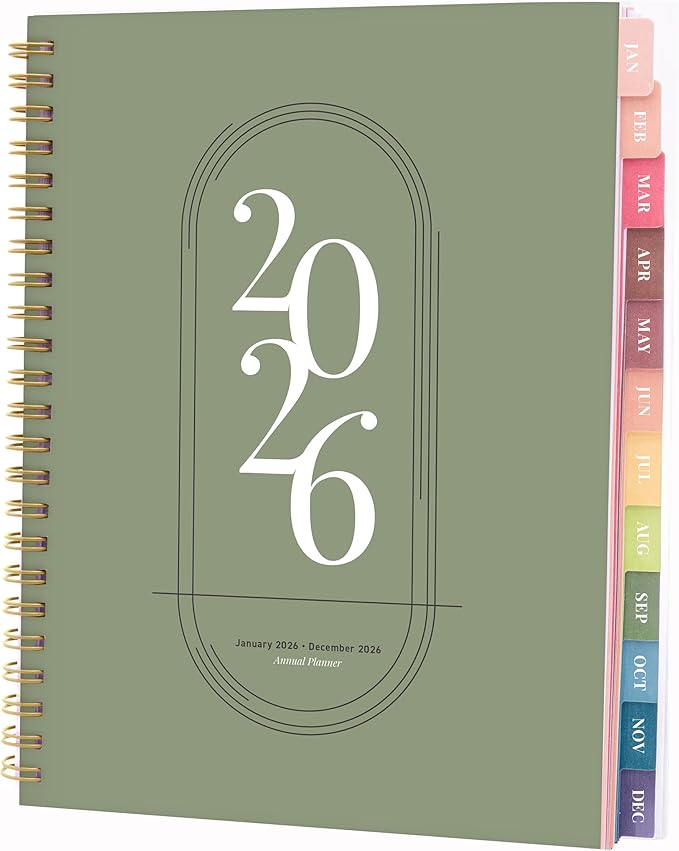 Rileys 2026 Planner, Agenda Planner With Weekly And Monthly View, Daily Agenda Book And Yearly Planners Calendar Book, Spiral Bound With Tabs, Notes, Goals And Holidays (Green, 8 x 6 in)