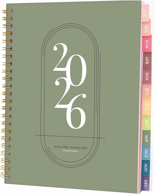 Rileys 2026 Planner, Agenda Planner With Weekly And Monthly View, Daily Agenda Book And Yearly Planners Calendar Book, Spiral Bound With Tabs, Notes, Goals And Holidays (Green, 8 x 6 in)