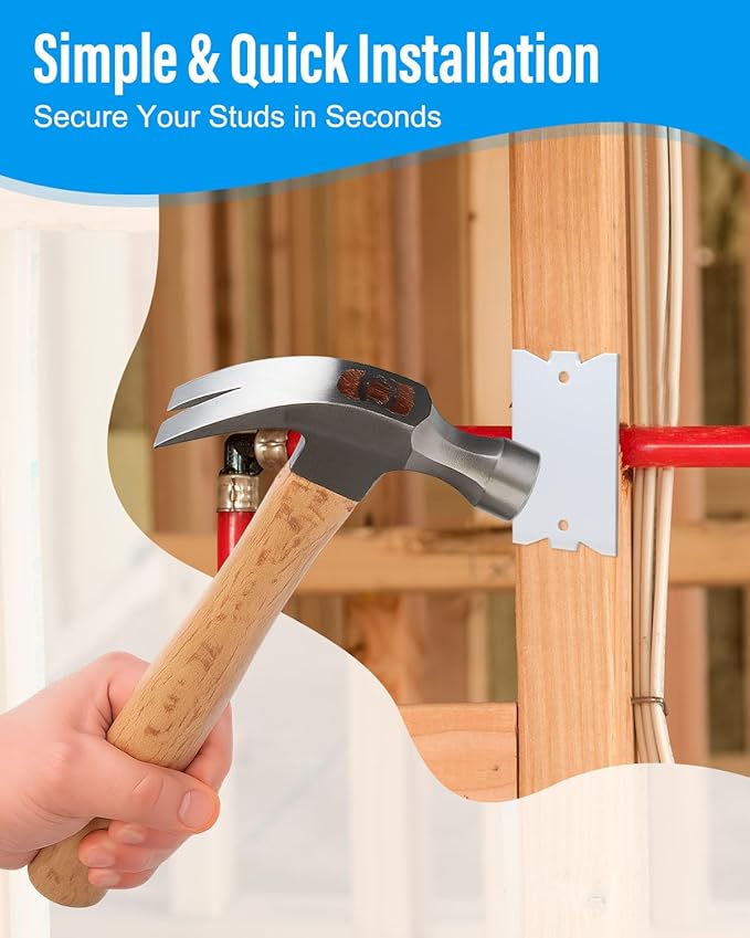 200 Pack Nail Protection Plates for Wood Studs, 2.5 x 1.5 Inch Cable Protector Plate, Metal Anti-Nail Shield with Sharp Pointed Prongs for Plumbing & Electrical Wiring