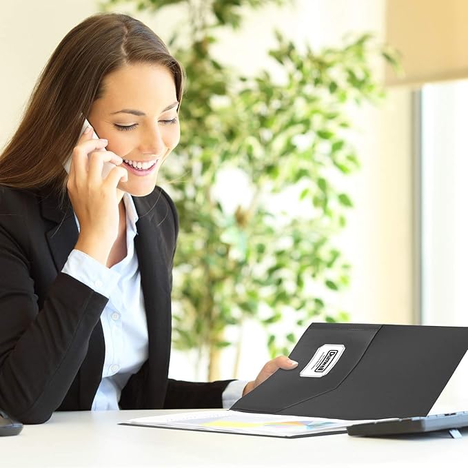 Dunwell Plastic Folders with Pockets (Black, 12 Pack), 2 Pocket Poly Folders for School, Home or Office, Durable Acid-Free Poly, Includes Removable Adhesive Labels