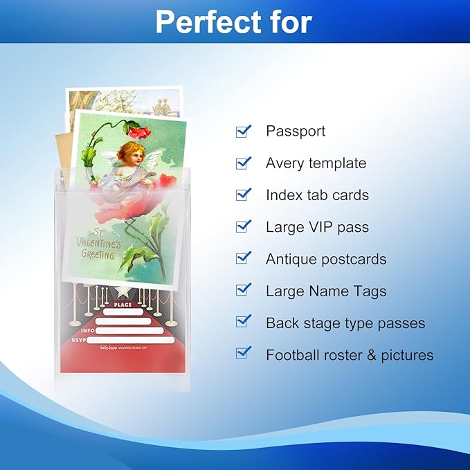 Fushing 50pcs Clear Plastic Vertical Name Tags Badge ID Card Holders and Blue Neck Lanyards with Swivel Hook for School, Festival, Event (XXL)