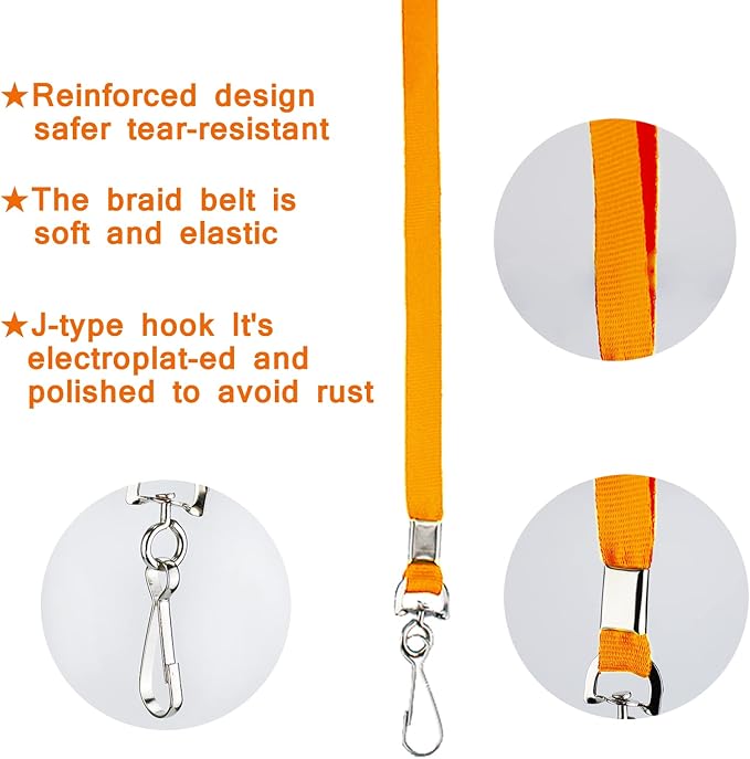 Orange Lanyards Bulk 50 packs Lanyards for ID Badges,Lanyards with Swivel Hook Clips for Name Tag Lanyard ID Holder