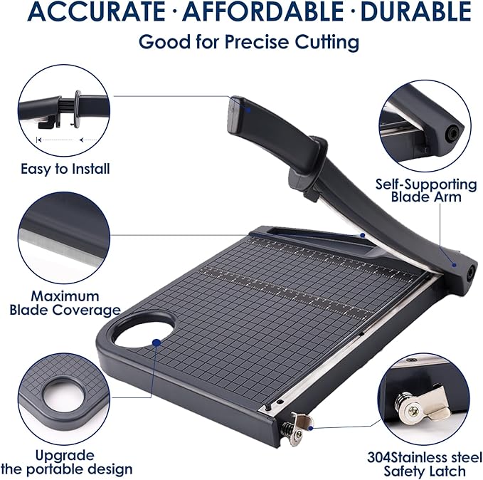 Paper Cutter,Heavy Duty Guillotine Paper Trimmer with Portable Base DesignandSafety Guard/Blade Lock,12" Cut Length Paper Slicer with17PCS Capacity,Cardstock/Laminating/Cardboard/Photos/Vinyl,(Grey)