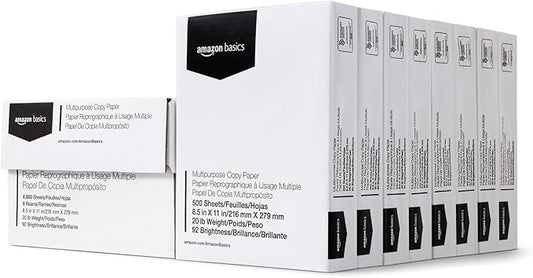 Amazon Basics Multipurpose Copy Printer Paper, 20 lb, 8.5 x 11 Inches, 8 Reams (4,000 Sheets), 92 Bright, White