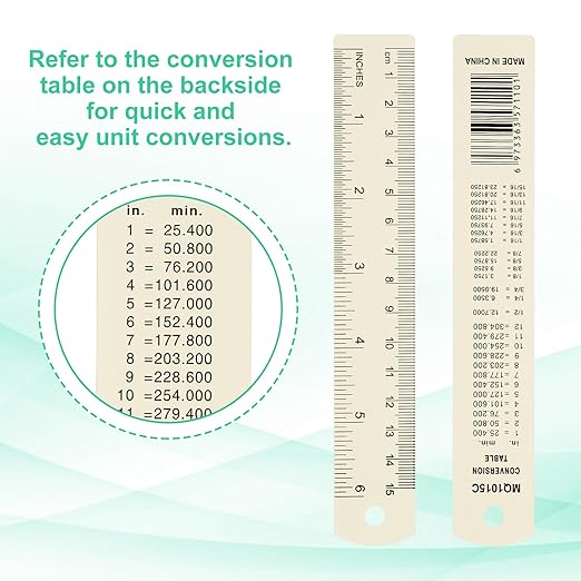 PATIKIL 15cm/6" Metal Ruler, 2 Pack Aluminum Alloy Rulers with Centimeters, Millimeters, Inches and Conversion Table Straight Edge Ruler for Writing Machinist Drafting, Beige