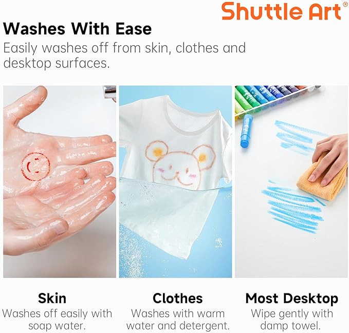 Shuttle Art Tempera Paint Sticks, 20 Pastel Colors, Solid Tempera Paint for Kids, Super Quick Drying, Works Great on Paper Wood Glass Ceramic Canvas