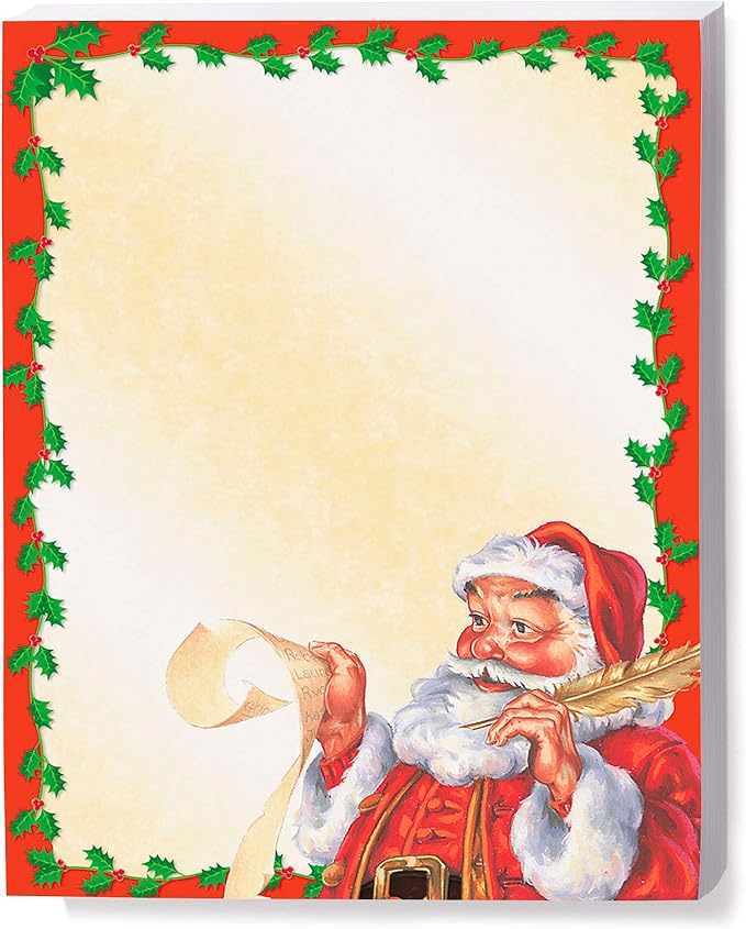 PaperDirect Santa's List Holiday Border Paper, Cream Background with Red Holly Border and Vintage Santa with Naughty or Nice List, 8.5 x 11, Acid-Free, Ideal for Holiday Invitations, Cards, 100 sheets