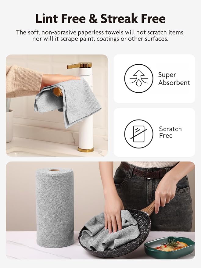 Fantasticlean Microfiber Cleaning Cloth Roll -90 Pack, Tear Away Microfiber Towels, 12" x 12", Reusable, Washable, Scratch Free, Ultra Absorbent Dish Rags for Car, Home, Garage or Shop (Grey)
