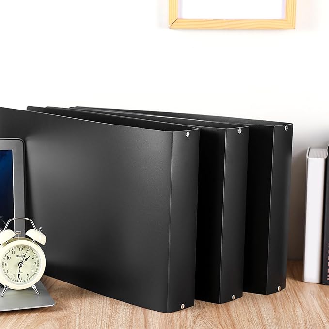 6 Pcs 11 x 17 3 Ring Binders Black 11" x 17" Round Ring Binders Large Folder for Pressboard Presentation, Reports, Proposals, Documents(2 Inch)