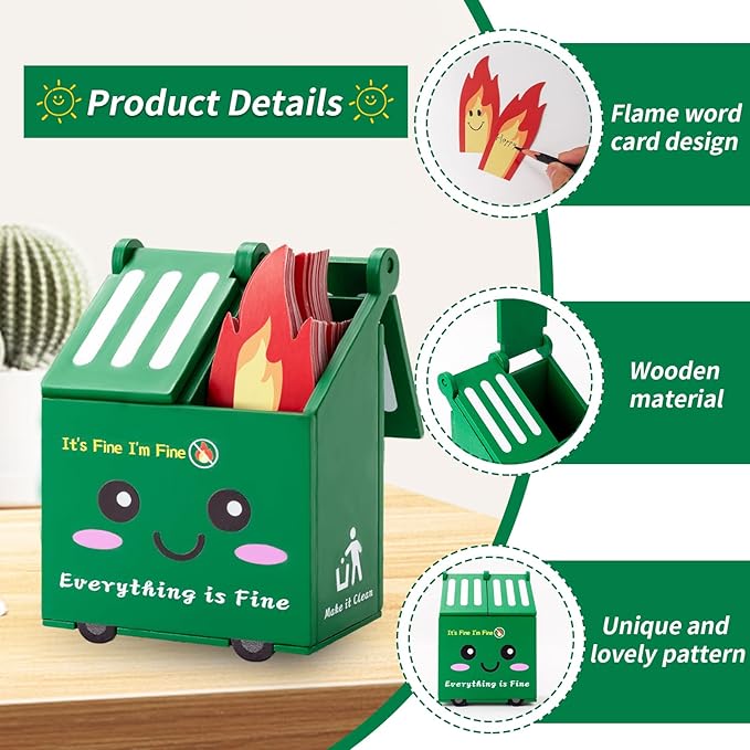 Dumpster Fire Desk Accessories, Dumpster Fire Pencil Holder Set with 100 Pcs Flame Note Cards, Cute Office Desk Decor Funny Gifts for Coworker Staff Team Teachers