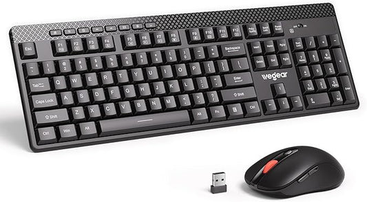 Wireless Keyboard and Mouse Combo, 5-Level Adjustable 4000 DPI Mouse, Quiet 2.4G Full Size Keyboard with 8 Additional Shortcuts, Silent Typewriter for PC, Desktop, Laptop, MacBook