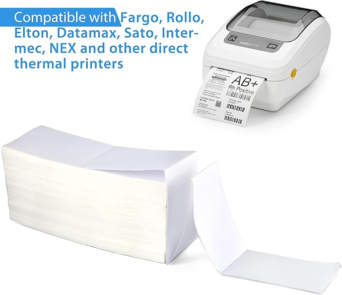 LotFancy 4x6 Thermal Labels, 3600 Shipping Labels Fanfold, 2 Stacks (1800 PCS per Stack), Perforated Mailing Postage Label, Permanent Adhesive, Address Label Compatible with Zebra, Rollo, Munbyn