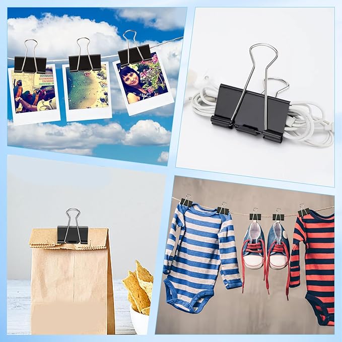 Binder Clips Assorted Sizes, 140 PCS Black Binder Paper Clips Office Clips Office Supplies Desk, 4 Sizes Cute Binder Clips Large Medium Binder Clip Small Paper Clips Medium Paper Clamps (Black)