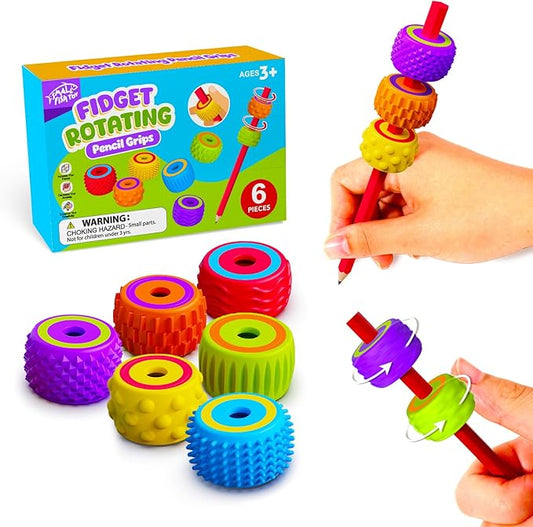 Sensory Fidget Toys for Kids Adults: Weighted Pencil Grips for Kids Handwriting Autism ADHD Tools- Silicone Textured Finger Spinners- Classroom Must Haves Anxiety Relief Items Stocking Stuffers