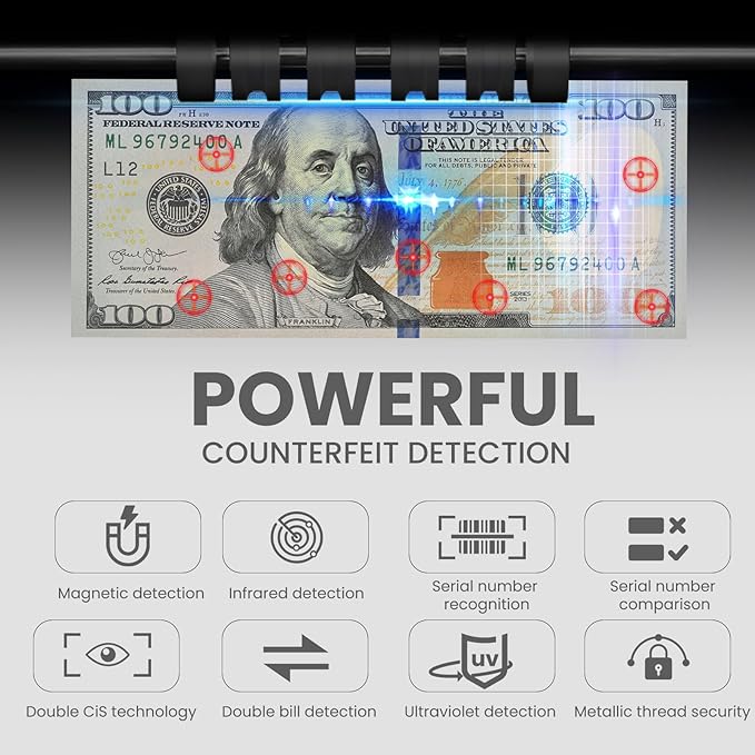 RIBAO MC-165 Two-Pocket Mixed Denomination Money Counter Machine, Value Counting, Blue Bill Counter Multi Currency,2 CIS/UV/MG/IR Counterfeit Detection for Bank, 4.3 inch Large Touch Screen