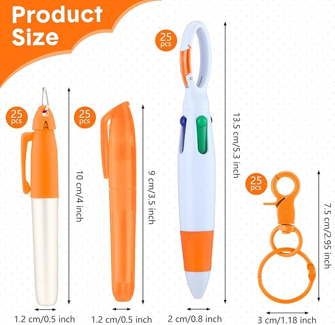 Sherr 25 Sets Retractable Nurse Pens with Mini Highlighter Permanent Marker Keychain Clip Badge Reel Pen Accessories for Nursing Students Medical Staff Office Stocking Stuffer Gift(Orange)