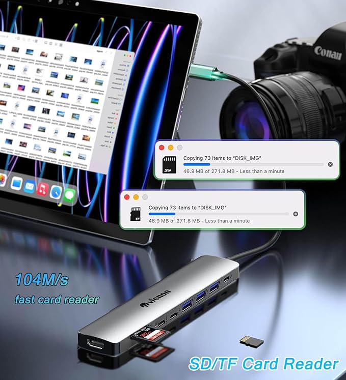 USB C Hub HDMI Adapter for Monitor, VIENON 9 in 1 USB Type C Laptop Docking Station with 4K HDMI, SD/TF Card Reader, 100W PD, Compatible for MacBook Pro, XPS Laptop (Supports DP ALT Mode)