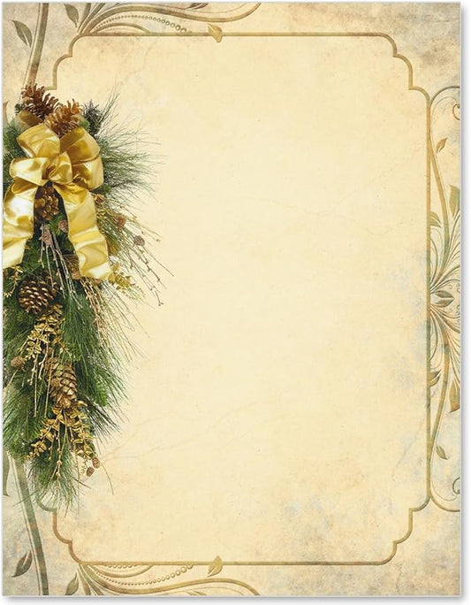 PaperDirect Vintage Gold Holiday Elegance Christmas Winter Theme Stationery, Border Paper, Letterhead 8.5 x 11, 100 sheets, Elegant Premium Writing Paper, Decorative Printer Paper