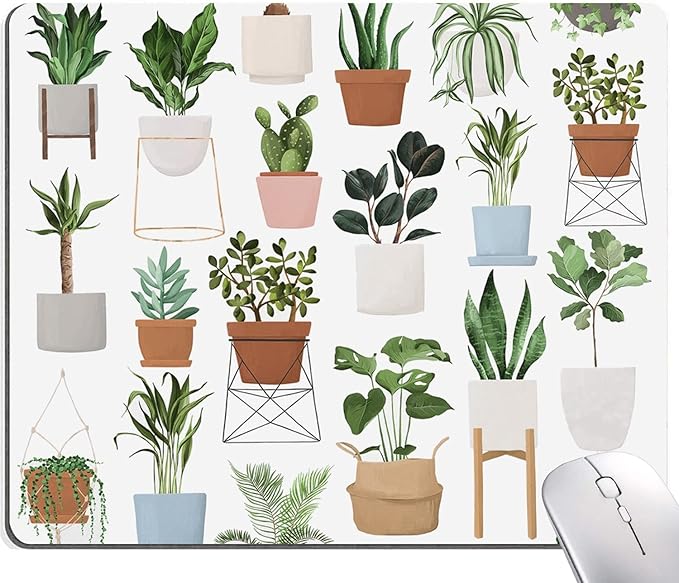 Mouse Pad, Cute House Plants Mouse Pads, Square Washable Cloth Personalized Mouse Mat with Design, Gaming Office Home Non-Slip Rubber Base Computer Mousepad