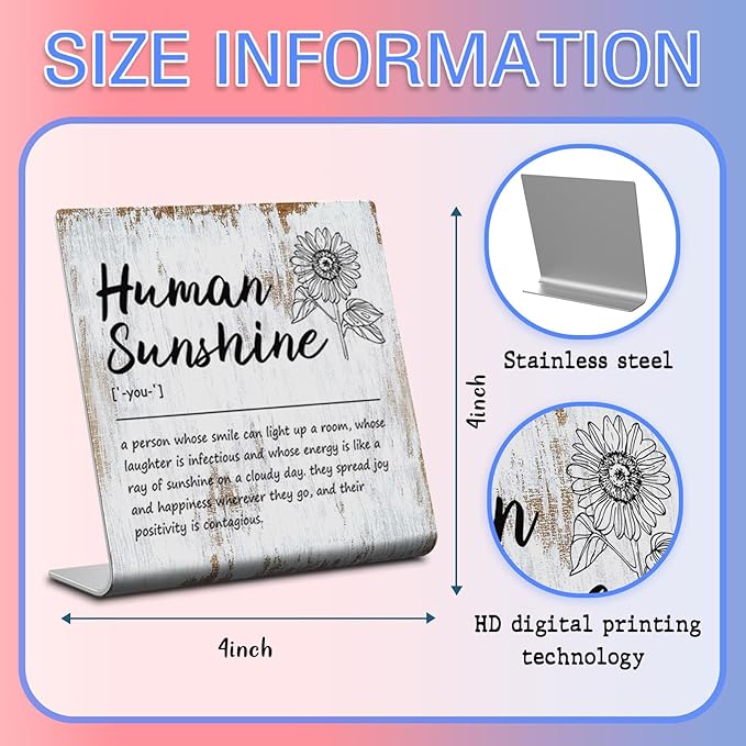 Human Sunshine Definition Plaque Desk Decor Office Shelf Birthday Gifts for Women Men, Friends, Coworker, Sister, Mom, Dad, Aunt, BFF, Grandma, Boss, Teacher, Nurse Decorative Desk Signs XUV109