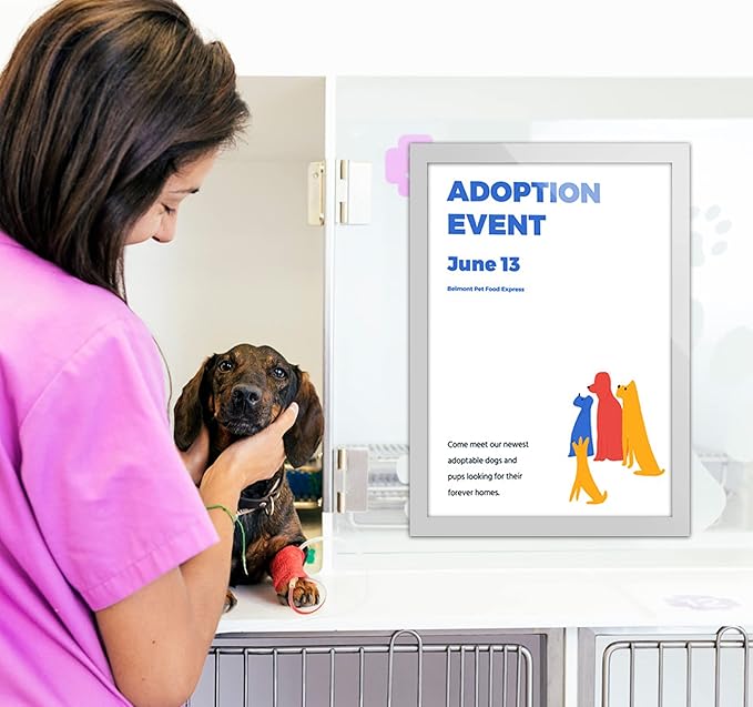 Acrylic Sign Holder 8.5" x 11" Wall Mount, Self Adhesive Magnetic Display Frame with Nano Tape, Plastic Clear Document Frame for Office, Store, School, Home, Wall Picture Frame (Silver, 3Pack)