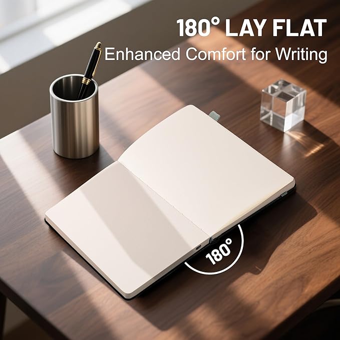 CAGIE Bullet Dotted Journal Notebook 320 Pages 100 GSM Paper Hardcover B5 Dot Grid Notebook Leather Journals for Writing Women Men Work Journaling, Black