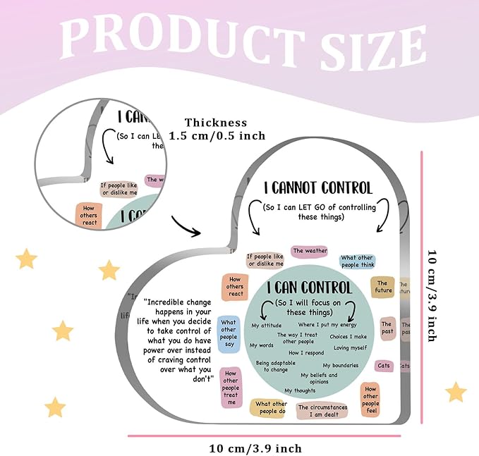 Mental Health Things I Can Control Decor, Mindfulness Decor for Therapy Office Acrylic Heart Gifts, School Counselor Sign Therapist Office Art Decorations for Therapist Office Living Room Bedroom Gift