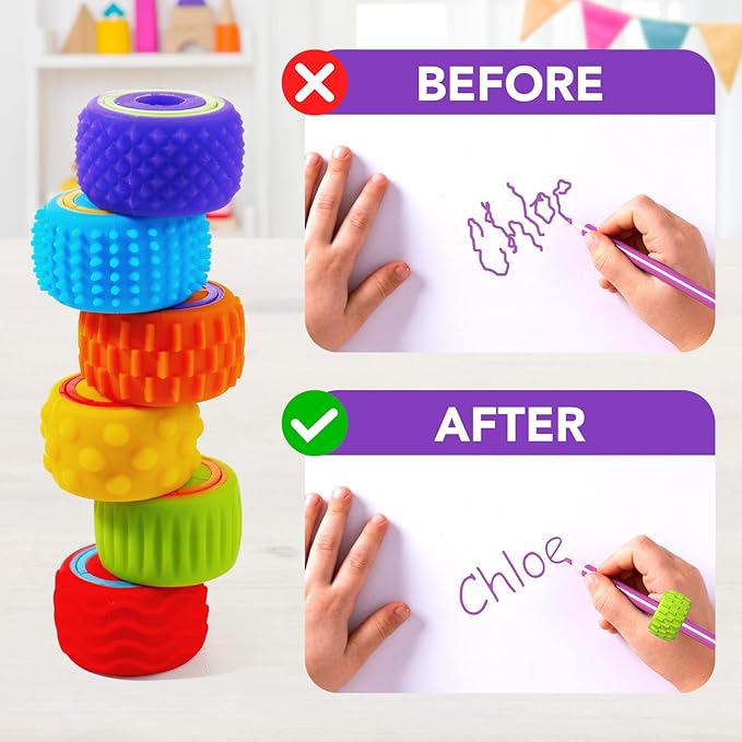 Sensory Fidget Toys for Kids Adults: Weighted Pencil Grips for Kids Handwriting Autism ADHD Tools- Silicone Textured Finger Spinners- Classroom Must Haves Anxiety Relief Items Stocking Stuffers